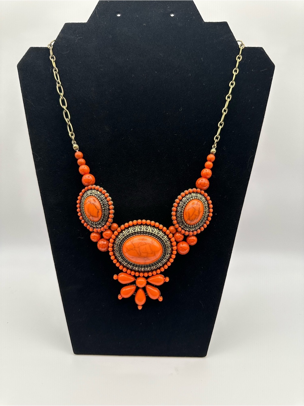 Orange Statement Bib Necklace - Brand: